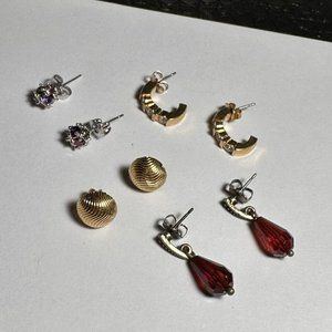 Lot Of 4 Gold Tone Earrings Stud / Dangle / Half Hoop Etc - 2 Are Avon